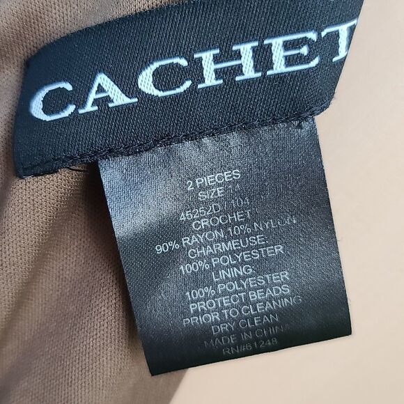 Cachet Elegant Crochet Beaded brown formal gown - Picture 8 of 9